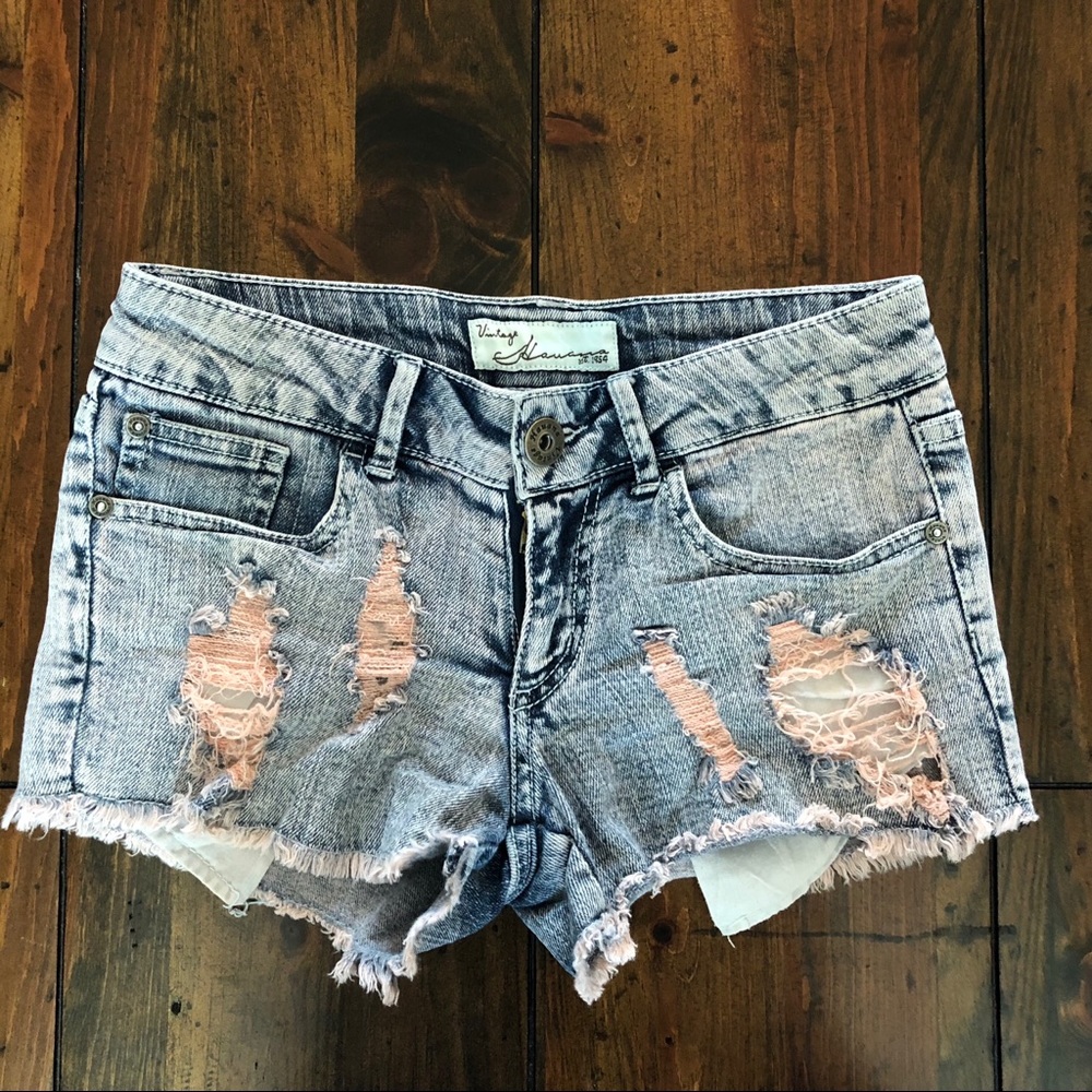 Vintage Havana frayed hem Grey/Coral Shorts